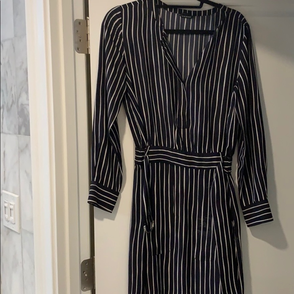 Blue and white striped work dress